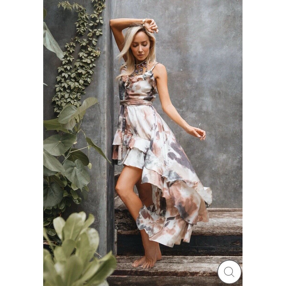 SUKISO WOMEN'S JULIET HIGH TO LOW‎ DRESS EARTH TIE-DYE Size Small Sundress